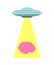 Ufo steals brain. Alien flying saucer and brains