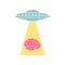 Ufo steals brain. Alien flying saucer and brains