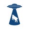 Ufo steals cow icon sign. Alien flying saucer and cows. Concept of extraterrestrial civilizations and Experiments on another