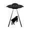 Ufo steals cow icon sign. Alien flying saucer and cows. Concept of extraterrestrial civilizations and Experiments on another