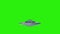 UFO Transition On Green Screen. UFO rotating Spacecraft with extraterrestrial visitors, Alien flying saucer isolated on