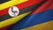 Uganda and Armenia two flags textile cloth, fabric texture