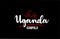 Uganda country on black background with red love heart and its capital Kampala