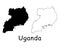 Uganda Country Map. Black silhouette and outline isolated on white background. EPS Vector