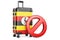 Uganda Entry Ban. Suitcase with Ugandan flag and prohibition sign. 3D rendering