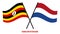 Uganda and Netherlands Flags Crossed And Waving Flat Style. Official Proportion. Correct Colors