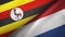 Uganda and Netherlands two flags textile cloth, fabric texture