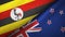 Uganda and New Zealand two flags textile cloth, fabric texture