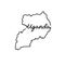 Uganda outline map with the handwritten country name. Continuous line drawing of patriotic home sign