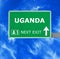 UGANDA road sign against clear blue sky
