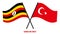 Uganda and Turkey Flags Crossed And Waving Flat Style. Official Proportion. Correct Colors