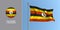 Uganda waving flag on flagpole and round icon vector illustration