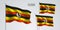 Uganda waving flag set of vector illustration. Yellow red colors