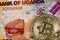 Ugandan 1000 shilling bank note with golden bitcoin