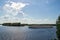 Uglich. Cruise ship on the Volga. Before a storm