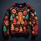An ugly Christmas sweater , featuring a mishmash of holiday symbols A masterpiece of gaudy cheer