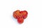 Ugly food, vegetable. Deformed organic ripe tomato on white background. Buying misshapen produce as food waste problem. Slightly