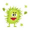 Ugly green virus, germ, bacteria character with human face