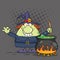 Ugly Halloween Witch Cartoon Mascot Character Preparing A Potion In A Cauldron.