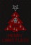 Ugly sweater knitted background. Christmas tree decorated with a pentagram, inverted crosses and a