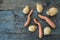 Ugly vegetables, deformed carrots and potatoes on a rustic wooden background, copy of space