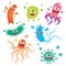 Ugly virus, germ and bacteria characters with human faces