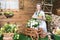 Ugly woman in national dress posing in a rustic interior