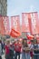 UGT union banners during the 1st May demonstration in Madrid, Spain