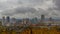 UHD 4K Timelapse movie of thick dark moving clouds over downtown cityscape of Portland Oregon one stormy autumn fall day