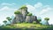 Uhd Cartoon Rock Landscape: 2d Prehistory Game Asset
