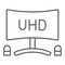 UHD monitor with speakers thin line icon, TV monitors concept, tv set with loudspeaker vector sign on white background
