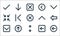Ui line icons. linear set. quality vector line set such as left arrow, opposite arrows, down arrow, left arrow, up minimize, up