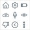 ui line icons. linear set. quality vector line set such as menu, previous, thumbs down, view, microphone, reload, battery,