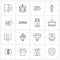 UI Set of 16 Basic Line Icons of photography, camera, battery, celebrations, rocket