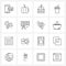 UI Set of 16 Basic Line Icons of work, construction, transportation, usa, fast food