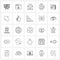UI Set of 25 Basic Line Icons of books, ringtone, layout, notification, mail warning