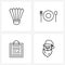 UI Set of 4 Basic Line Icons of badminton, data, shuttlecock, spoon, Santa clause