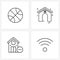 UI Set of 4 Basic Line Icons of basketball, home, house, house, basic