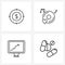 UI Set of 4 Basic Line Icons of budget; graph; romantic music; sound; medical