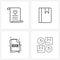 UI Set of 4 Basic Line Icons of files, file type, heart, notebook, exe