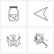 UI Set of 4 Basic Line Icons of jar, king, meal, cursor, king crown