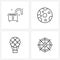 UI Set of 4 Basic Line Icons of lock, hot air balloon, unlock, picnic, balloon