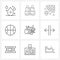 UI Set of 9 Basic Line Icons of basketball, wall, finances, protection, hardware
