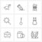 UI Set of 9 Basic Line Icons of lock, seo, mobile, optimization, magnifier