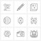 UI Set of 9 Basic Line Icons of navigation, list, gallery, lines, up