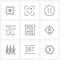 UI Set of 9 Basic Line Icons of target, food, media pause, breakfast, health