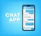 UI UX Phone chat blue interface. Text message mobile phone. Text messaging bubles in mobile application on a smartphone