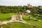 Uins of the Rezekne castle hill and church, Latvia. Captured from above
