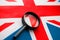 UK flag looking through a magnifying glass. The study of the history and culture of the people of the great country of England.