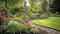 UK garden with naturalistic design yard hard landscaping, summer retreat house